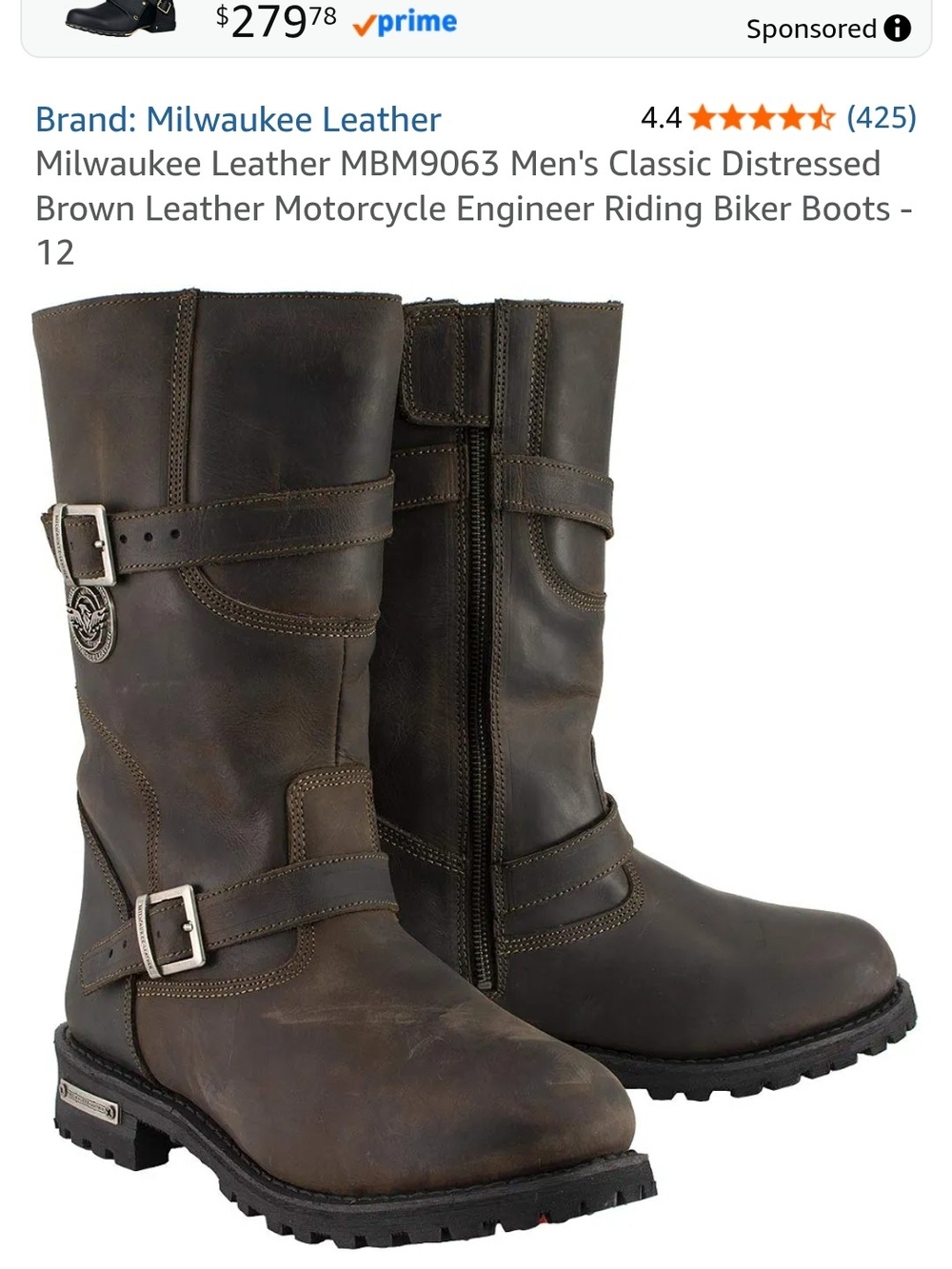 Men's Distressed Brown Motorcycle Engineer Boots